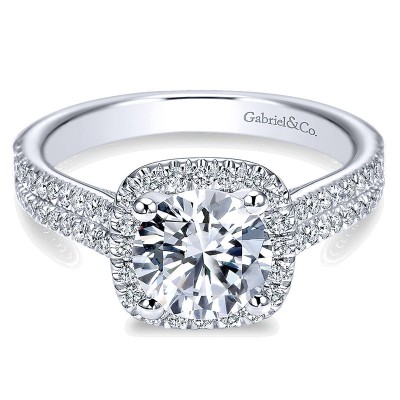 14K White Gold Diamond Round Halo With Double Pave Shank 14K White Gold Engagement Ring ER6984W44Jj