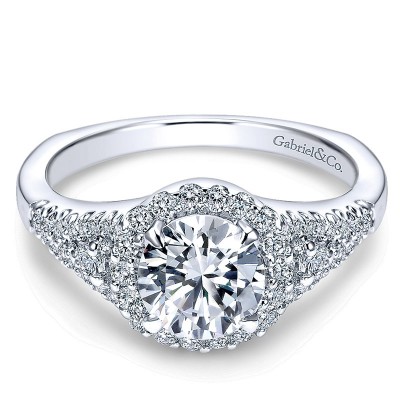 14K White Gold Diamond Round Pave Halo 14K White Gold Engagement Ring ER4179W44Jj