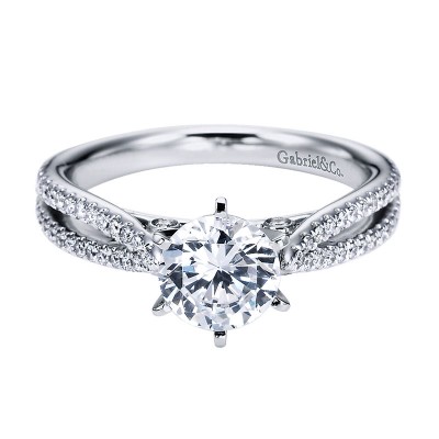 Engagement Ring 14k White Gold Diamond Split Shank