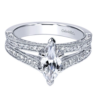 Engagement Ring 14k White Gold Diamond Split Shank