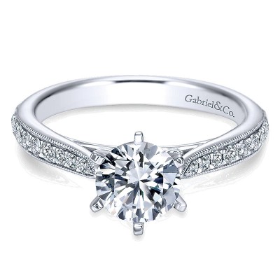 14K White Gold Diamond Straight Channel ANd Milgrain 14K White Gold Engagement Ring ER6687W44Jj