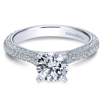 14K White Gold Diamond Straight Micropave 14K White Gold Engagement Ring ER6649W44Jj