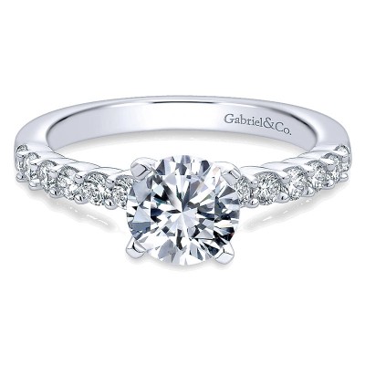14K White Gold Diamond Straight Shared Prong With Peg Head Setting 14K White Gold Engagement Ring ER