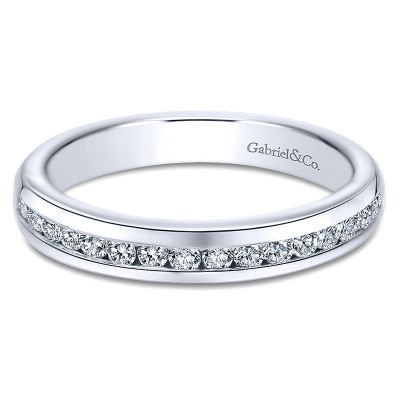 Wedding Band 14k White Gold Diamond Straight