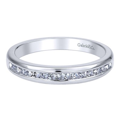 Wedding Band 14k White Gold Diamond Straight