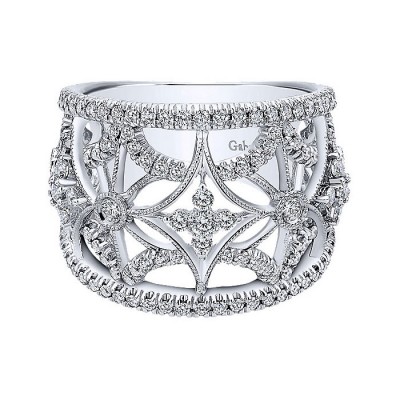 14k White Gold Diamond Wide Band Ladies' Ring