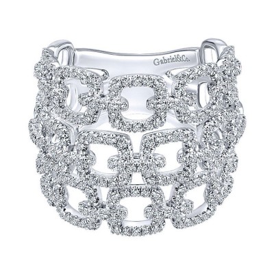 14k White Gold Diamond Wide Band Ladies' Ring