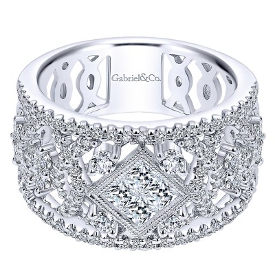 Ladies' Ring 14k White Gold Lusso Diamond Wide Band