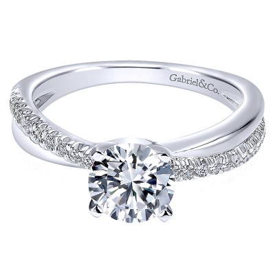 14K White Gold Pave Criss Cross Round Diamond 14K White Gold Engagement Ring ER10439W44Jj