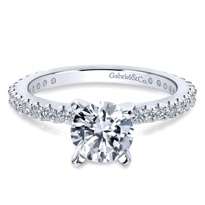 14K White Gold Petite Pave Diamond With Straight Band 14K White Gold Engagement Ring ER4124W44Jj