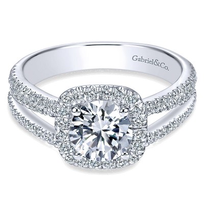 14K White Gold Round Diamond Halo Pave Split Shank 14K White Gold Engagement Ring ER7786W44Jj