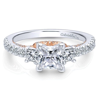 Engagement Ring 14k White/pink Gold Diamond 3 Stones