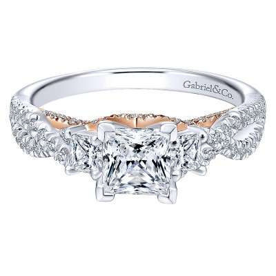 Engagement Ring 14k White/pink Gold Diamond 3 Stones