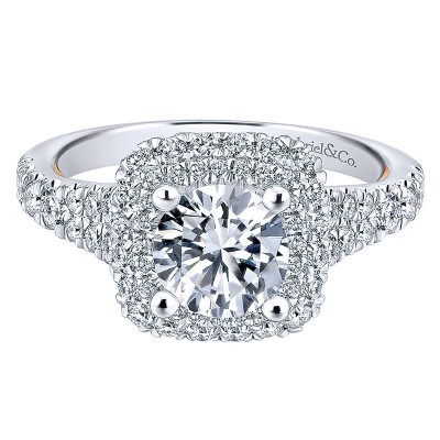 Engagement Ring 14k White/pink Gold Diamond Double Halo