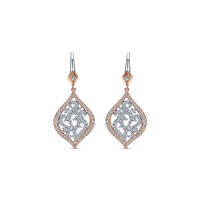 14k White/pink Gold Diamond Drop Earrings