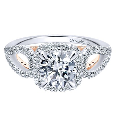 Engagement Ring 14k White/pink Gold Diamond Halo