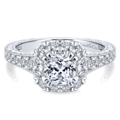 14K White/Pink Gold Diamond Halo Two-Tone Engagement Ring ER12827C4T44Jj