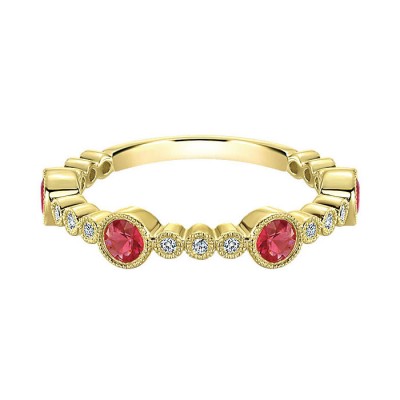 14k Yellow Gold Diamond And Ruby Stackable Ladies Ring Ladies' Ring