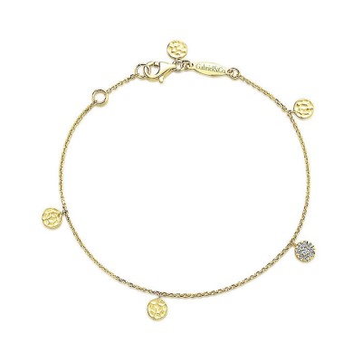 14k Yellow Gold Diamond Circle Charm Chain Bracelet