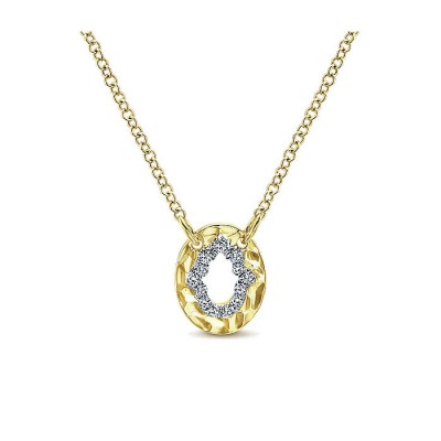 14k Yellow Gold Diamond Hand Of God Necklace