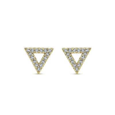 14k Yellow Gold Diamond Open Triangle Stud Earrings
