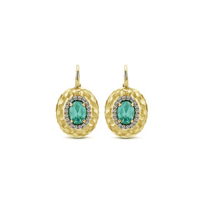 14k Yellow Gold Diamond Rock Crystal&green Onyx Drop Earrings