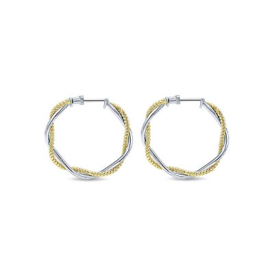 14k Yellow/white Gold Diamond Classic Hoop Earrings