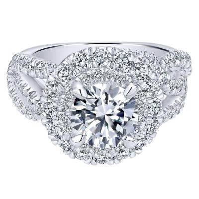 18K White Gold Diamond Double Halo 18K White Gold Engagement Ring ER11981R6W84Jj