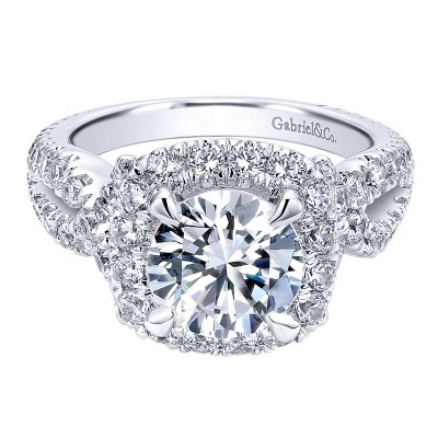 18K White Gold Diamond Halo 18K White Gold Engagement Ring ER11991R8W84Jj