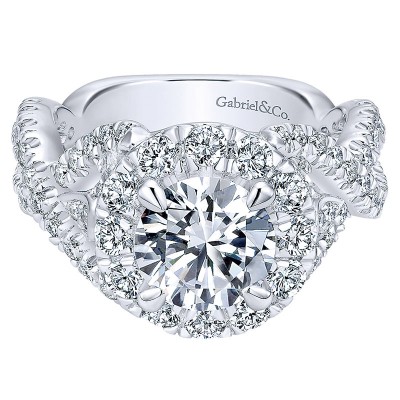 18K White Gold Diamond Halo 18K White Gold Engagement Ring ER11999R6W84Jj