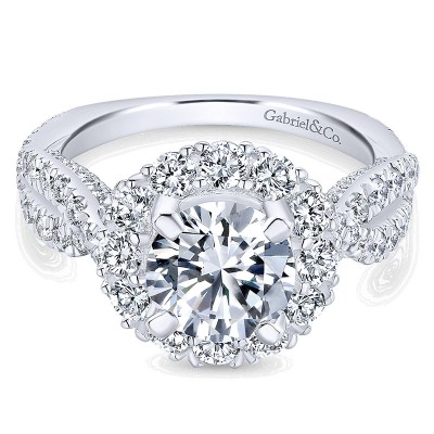 Engagement Ring 18k White Gold Diamond Halo