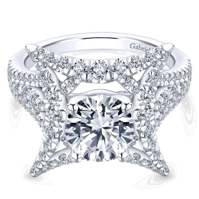 Engagement Ring 18k White Gold Diamond Halo