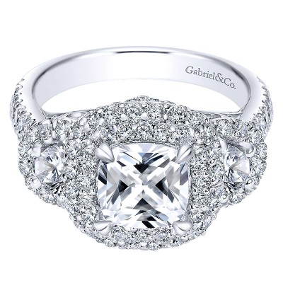 18K White Gold Diamond Halo 18K White Gold Engagement Ring ER8470W84Jj