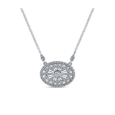 Necklace 18k White Gold East West Oval Pendant Diamond Fashion Necklace