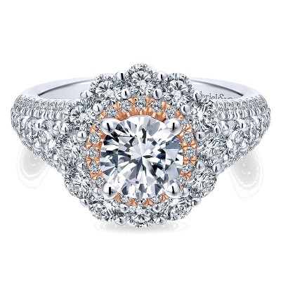 Engagement Ring 18k White/pink Gold Diamond Double Halo