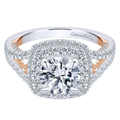 Engagement Ring 18k White/pink Gold Diamond Double Halo