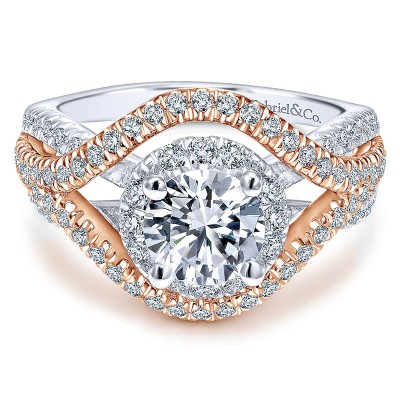18K White/Pink Gold Diamond Halo Two-Tone Engagement Ring ER11743R4T84Jj