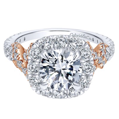 18K White/Pink Gold Diamond Halo Two-Tone Engagement Ring ER11972R6T84Jj