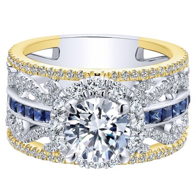 18K Yellow/White Gold Diamond ANd SApphire Halo Two-Tone Engagement Ring ER12189R4M84SA
