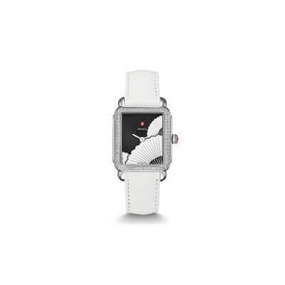 Deco II Mid Diamond, Fan Dial White Leather Watch