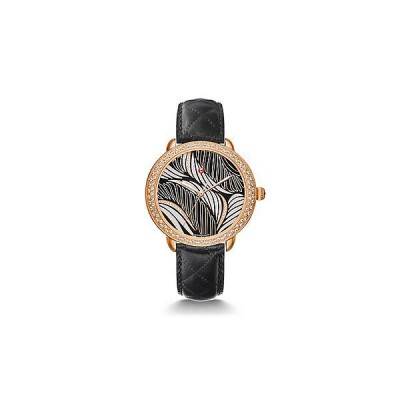 Serein 16 Diamond Rose Gold, Willow Diamond Dial Black Leather Watch