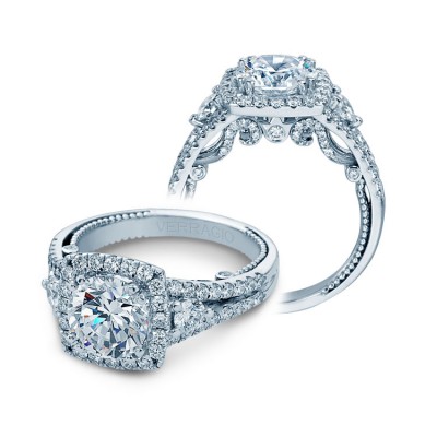 Verragio Three Stone Halo Split Shank Engagement Ring