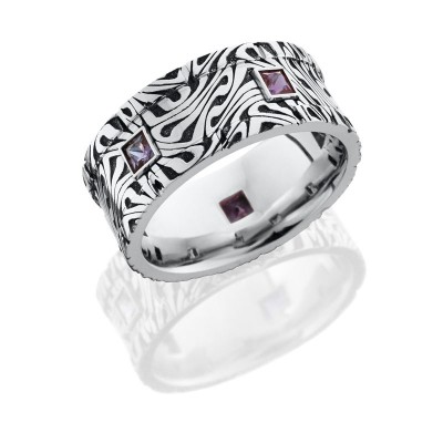 Lashbrook Cobalt Chrome 10mm Flat Band With 5 Segments And Laser Carved Escher 1 Pattern And 5 Bezel