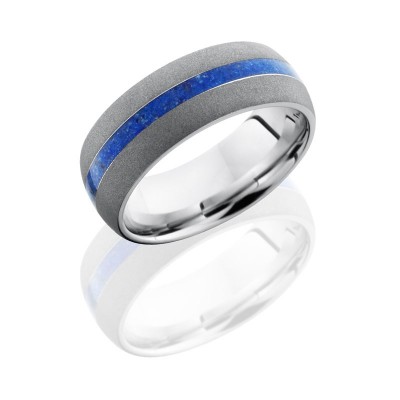 Lashbrook Cobalt Chrome 8mm Domed Band With 2mm Lapis Inlay CC8D12/LAPIS