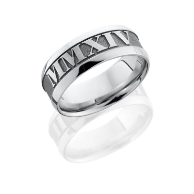 Lashbrook Cobalt Chrome 8mm Wide Bevel Band With Customized Laser Carved Roman Numerals CC8WB/LCVROM