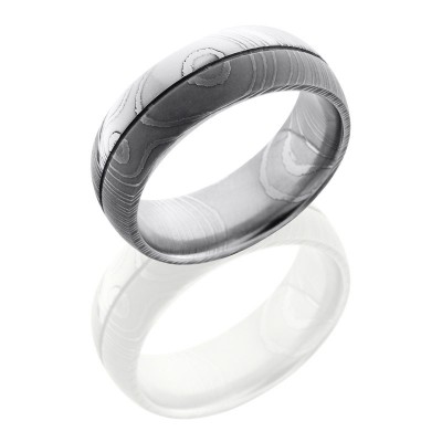Lashbrook Damascus Steel 8mm Domed Band With .5mm Groove D8D1.5