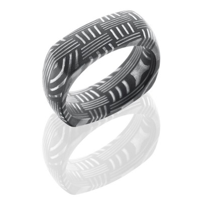 Lashbrook Basket Patterned Damascus Steel 8mm Domed, Square Band D8DSQBASKET