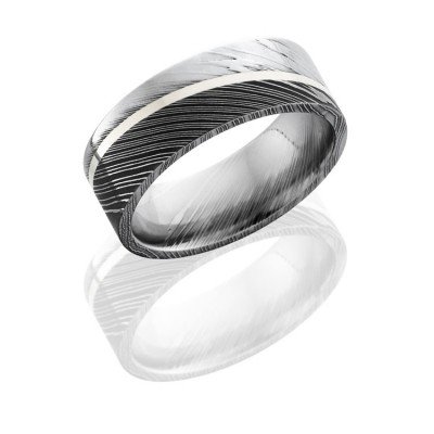Lashbrook Damascus 8mm Flat Band With 1mm Sterling Silver Set At An Angle D8F11ANGLED/SS