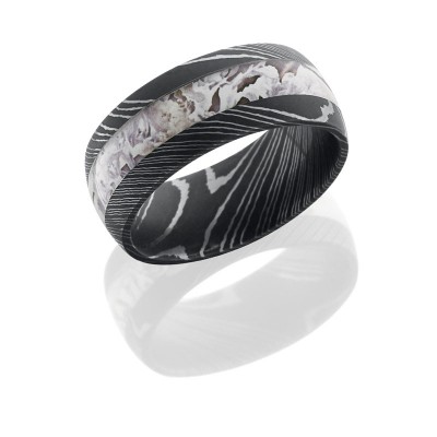 Lashbrook Damascus Steel 9mm Domed Band With 4mm King'S Snow Camo D9D14/KINGSSNOW