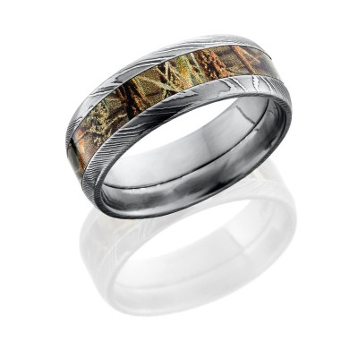 Lashbrook Damascus Steel 8mm Domed Band With 4mm Real Tree Max4 Camo DCAMO8D14/RTMAX4